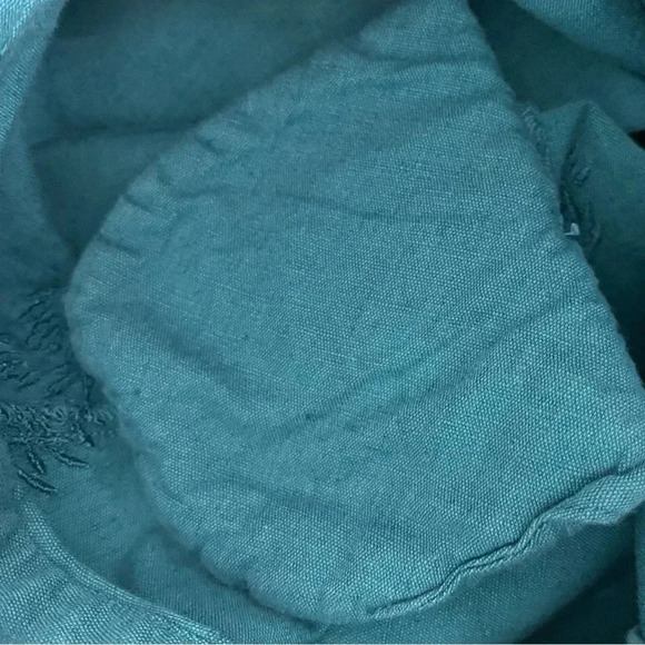 Silhouettes 4X Teal Button-Front Blouse with Shoulder Pads & Embroidered Detail - Picture 4 of 6